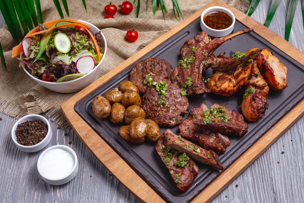 grilled meat with sauces